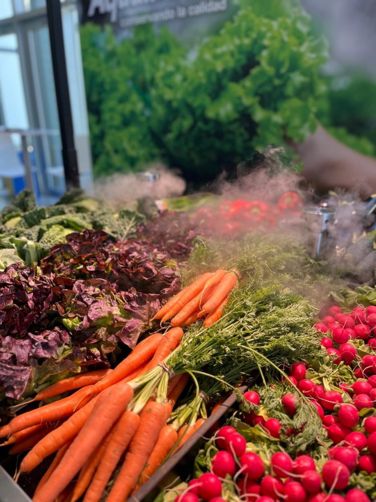 Verdura fresca seleccionada para eventos de catering sostenible, alineada con la Ley contra el desperdicio alimentario.